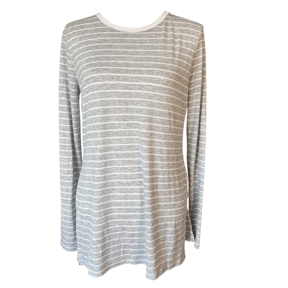 Athleta Womens Grey‎ White Striped Long Sleeve Crew Neck Tunic Top XS RN 54023